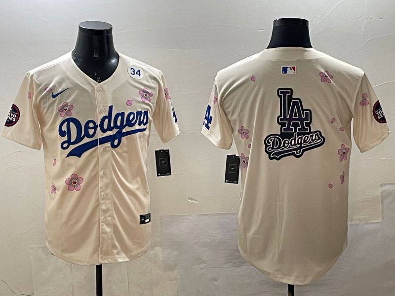 Men Los Angeles Dodgers Blank Cream Sakura Edition 2025 Nike MLB Jersey style 24